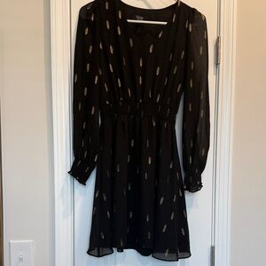 MSK Black Dress with Gold Leaf Motif